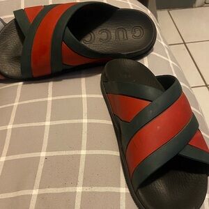 Gucci Black and Red Cross-Strap Slides